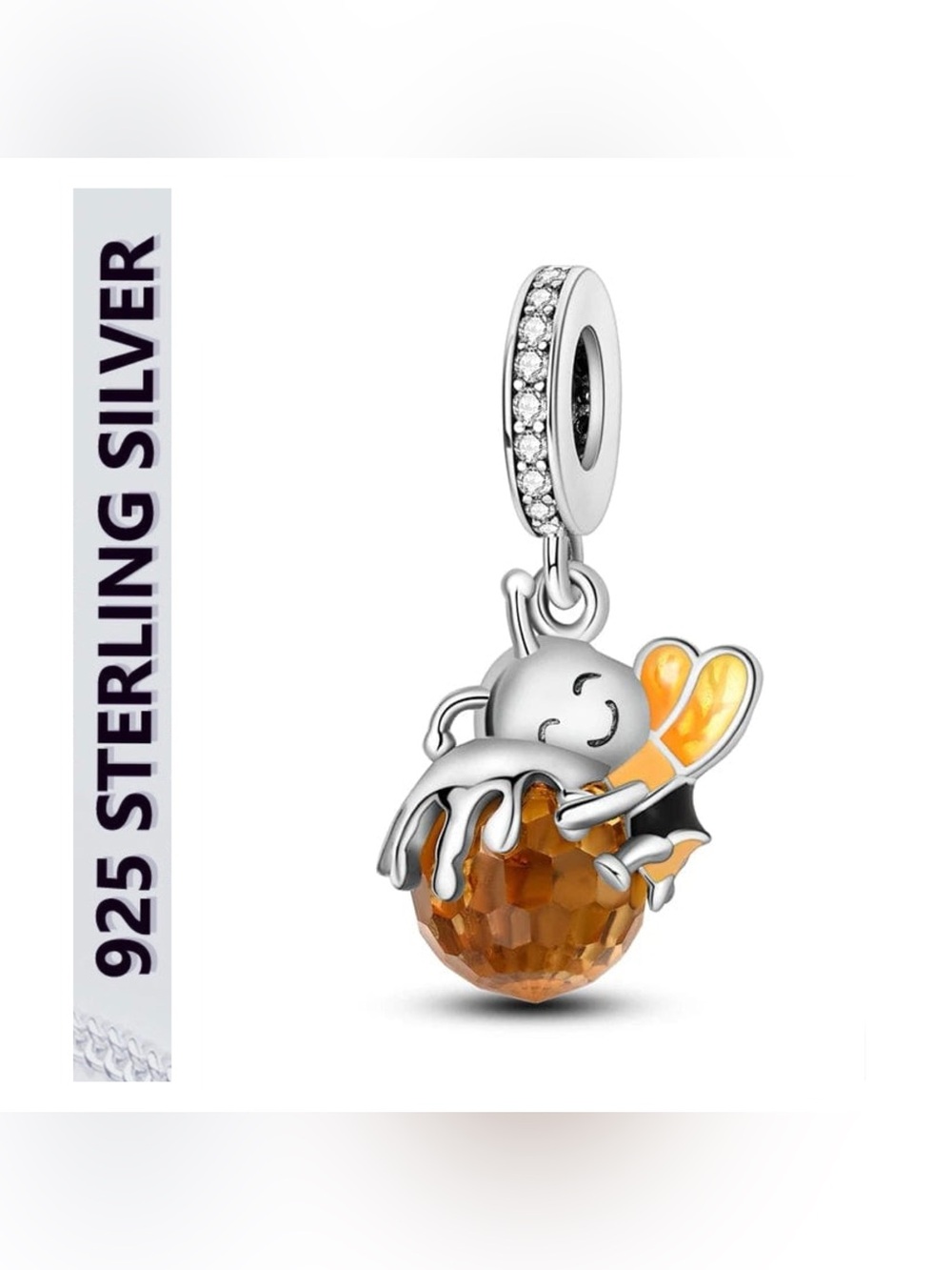 🌟🌟 S925 Sterling Silver Bee Hugging Citrine Honey Pot Charm